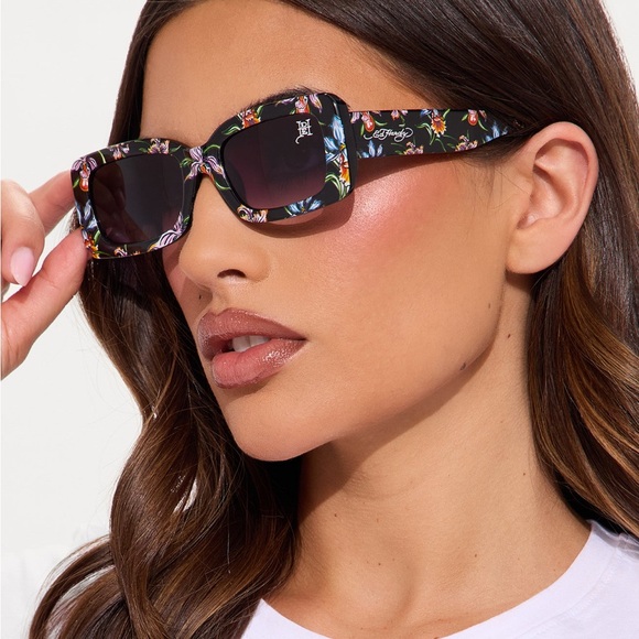 Ed Hardy Floral Black Sunglasses - Picture 1 of 5